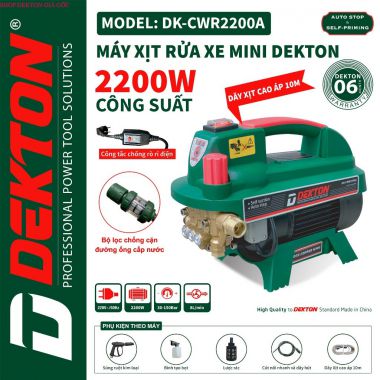 Máy rửa xe gia đình 2200W DEKTON - DK-CWR2200A chỉnh áp 30-150Bar điện 220V bảo hành 6 tháng