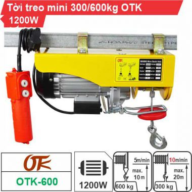 Tời điện mini OTK tải trọng 300kg/600kg công suất 1200W sử dụng điện 220V bảo hành 6 tháng