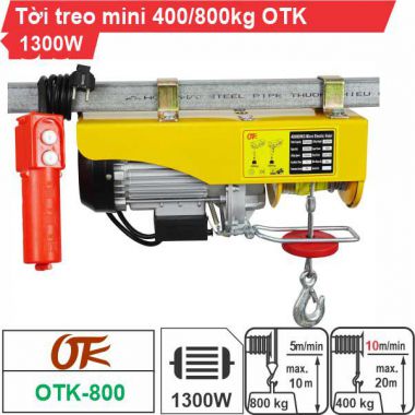 Tời điện mini OTK tải trọng 400kg/800kg công suất 1300W sử dụng điện 220V bảo hành 6 tháng