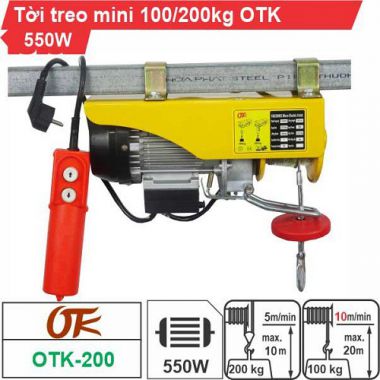 Tời điện mini OTK tải trọng 100kg/200kg công suất 550W sử dụng điện 220V bảo hành 6 tháng
